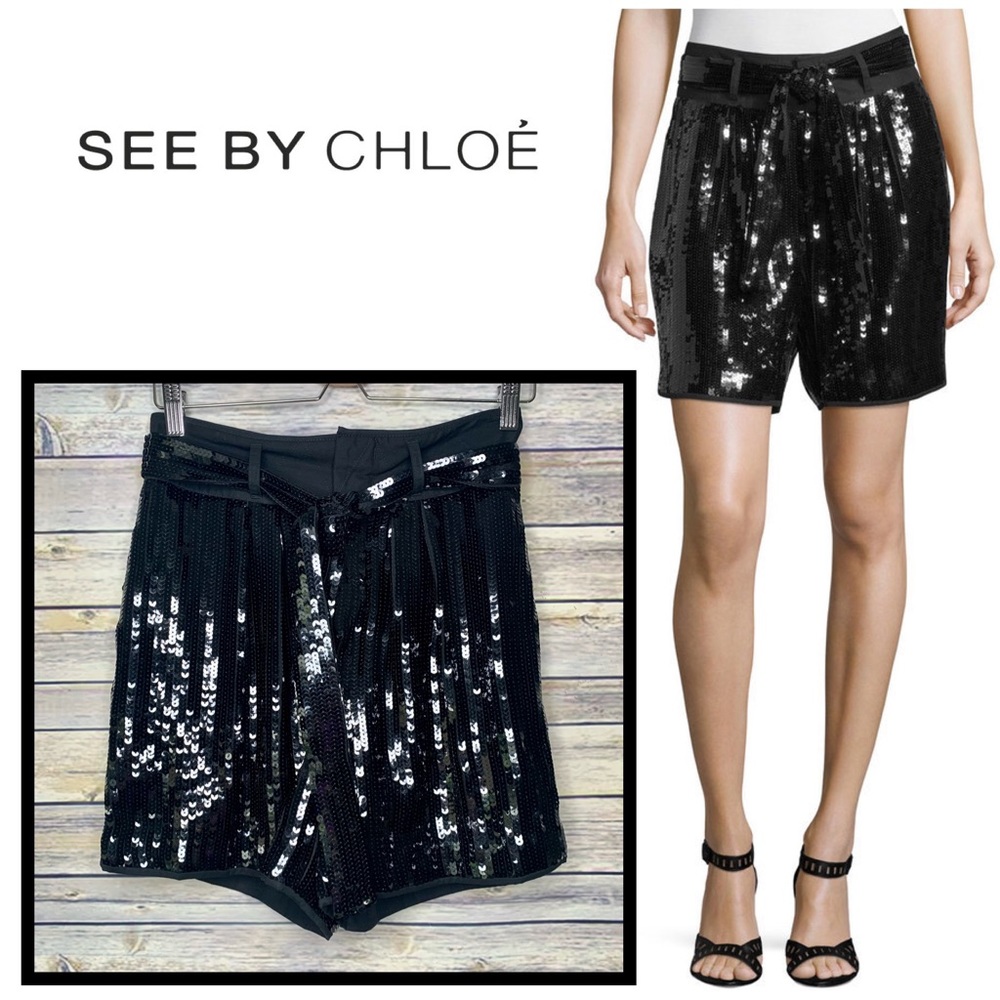 NWT See by Chloe Belted Sequin Short, Size 4